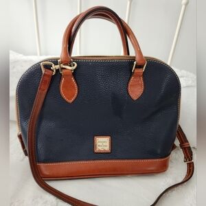 Dooney & Bourke 1975 Navy and Brown Pebble Leather Zip Zip Satchel J11228477
